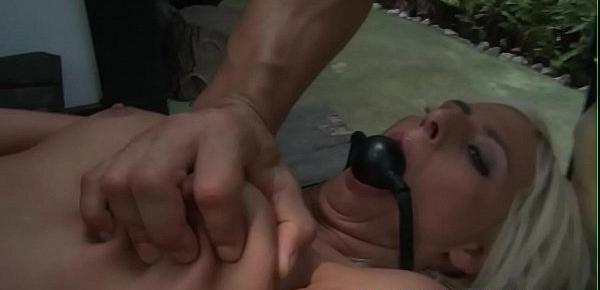  Euro submissive gagging and fucking outdoors